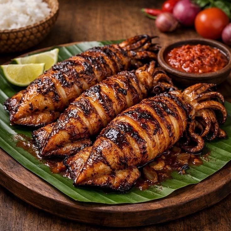 Grilled Calamari with Chips & Salad