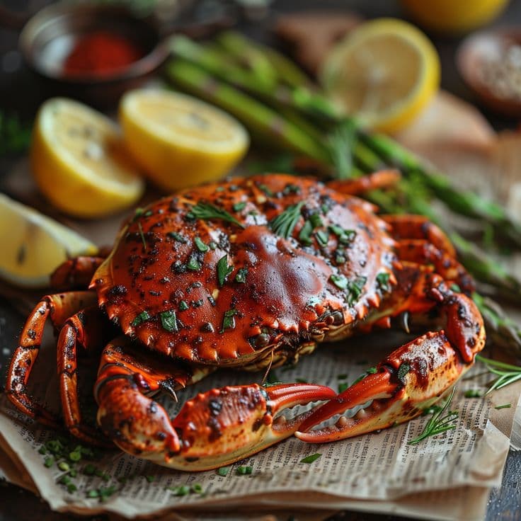 Grilled Crab with Chips & Salad