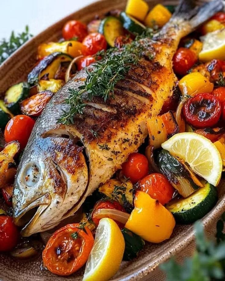 Grilled Full Fish with Chips & Salad