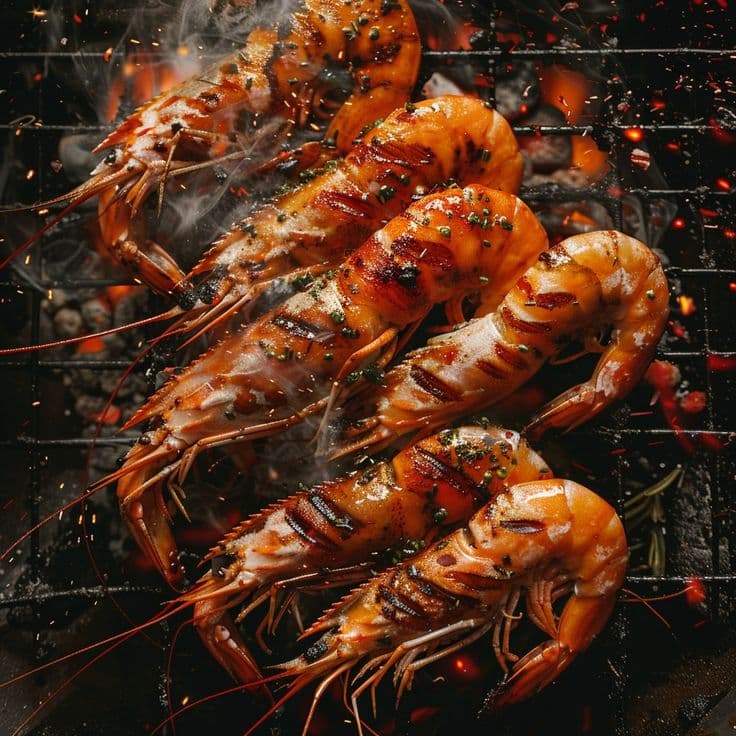 Grilled Prawn with Chips & Salad