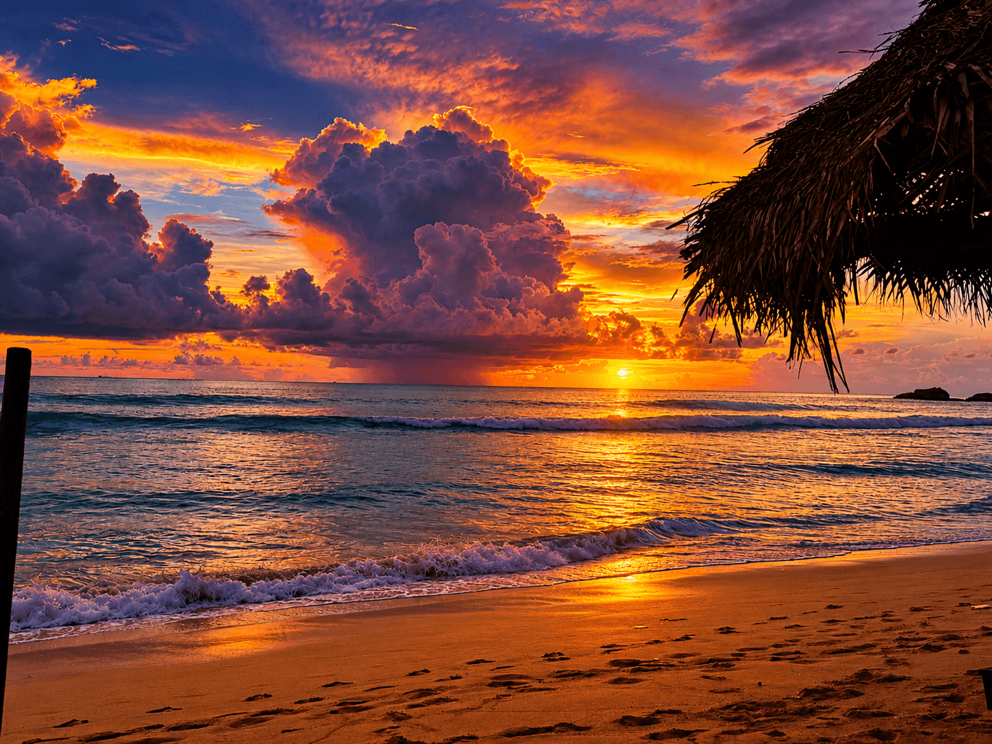 Sunset over the beach at Main Reef, Hikkaduwa